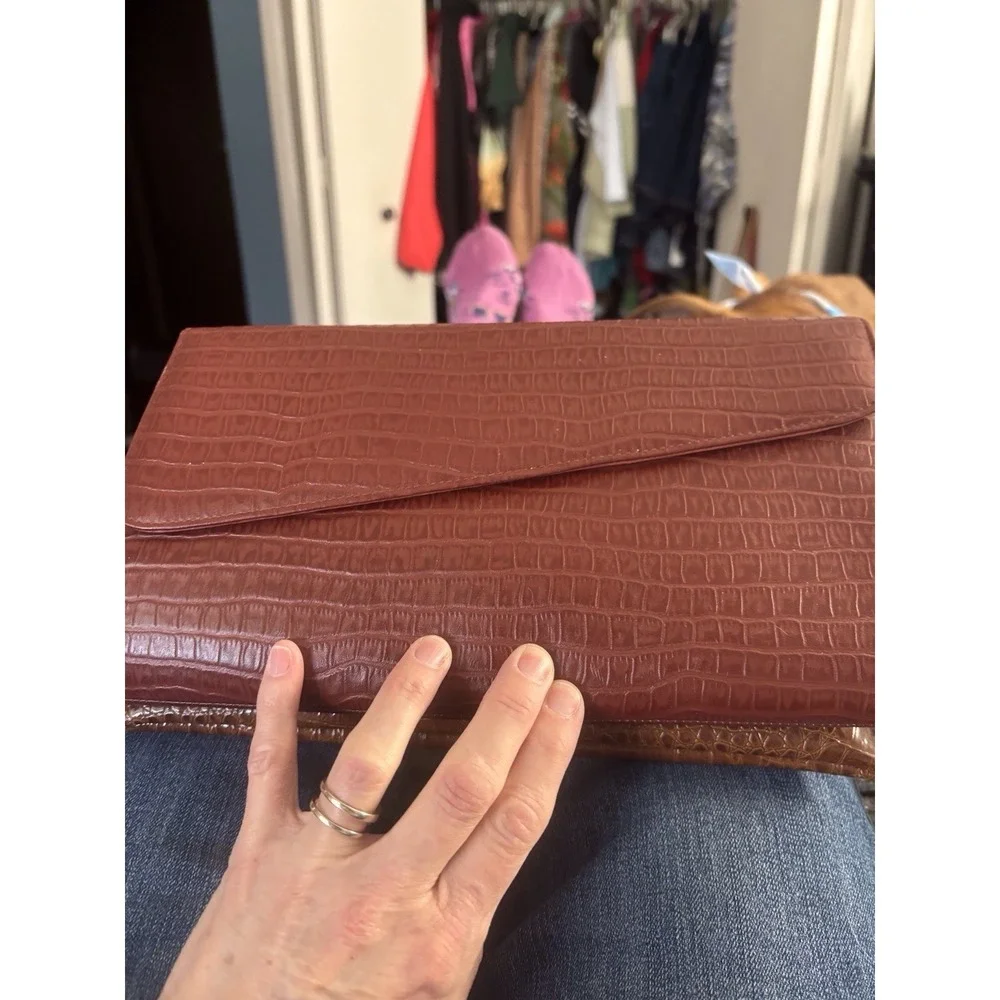 Clutch‎ Red Alligator Crocodile Genuine Leather Purse Bag 80's